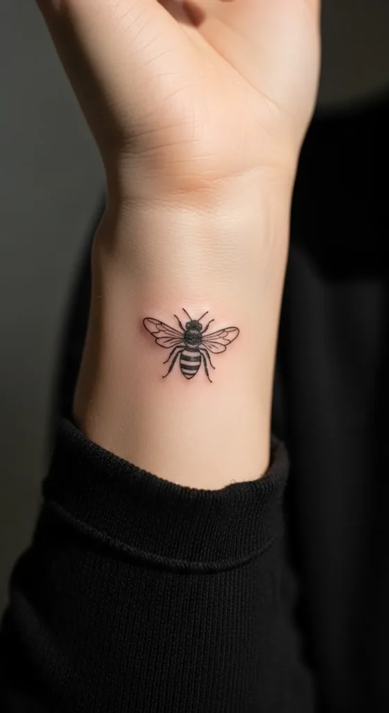 Tiny Wrist Bee Tattoo