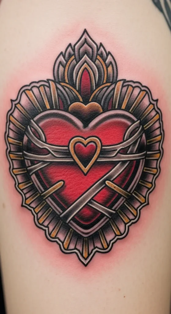traditional sacred heart tattoo