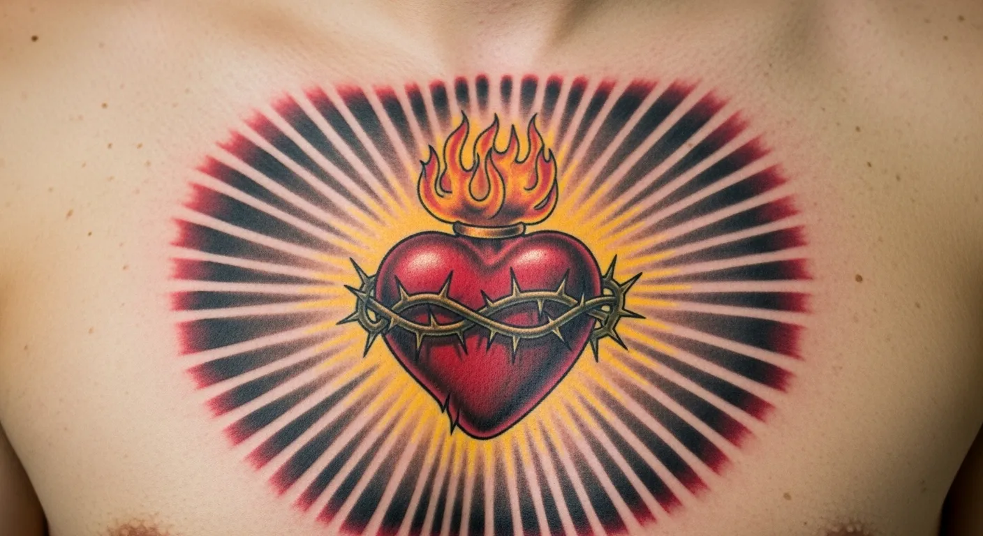 24 Powerful Sacred Heart Chest Tattoos That Feel Devotional