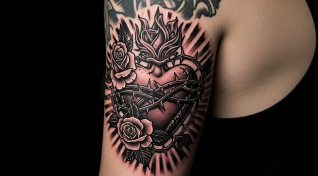 27 Striking Black and Grey Sacred Heart Tattoos That Feel Dramatic