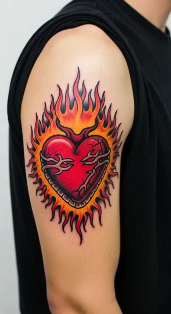 Classic Sacred Heart with Flames