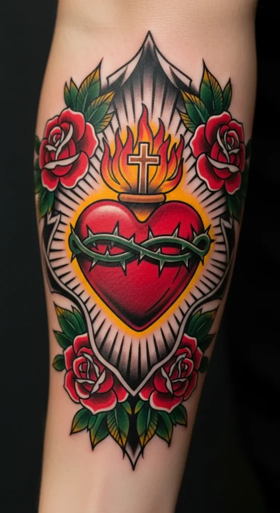 Classic Sacred Heart with Red Roses