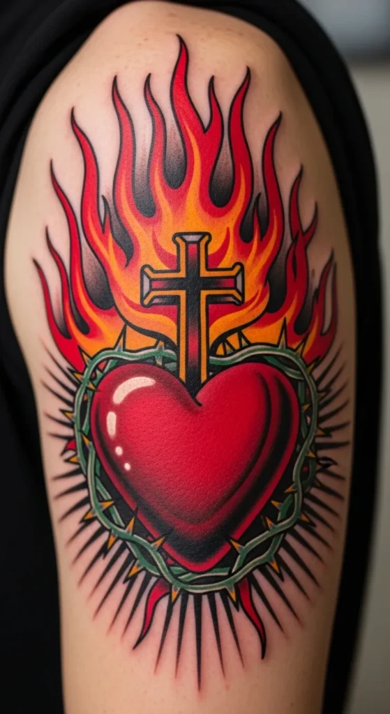 Classic Sacred Heart with Flames