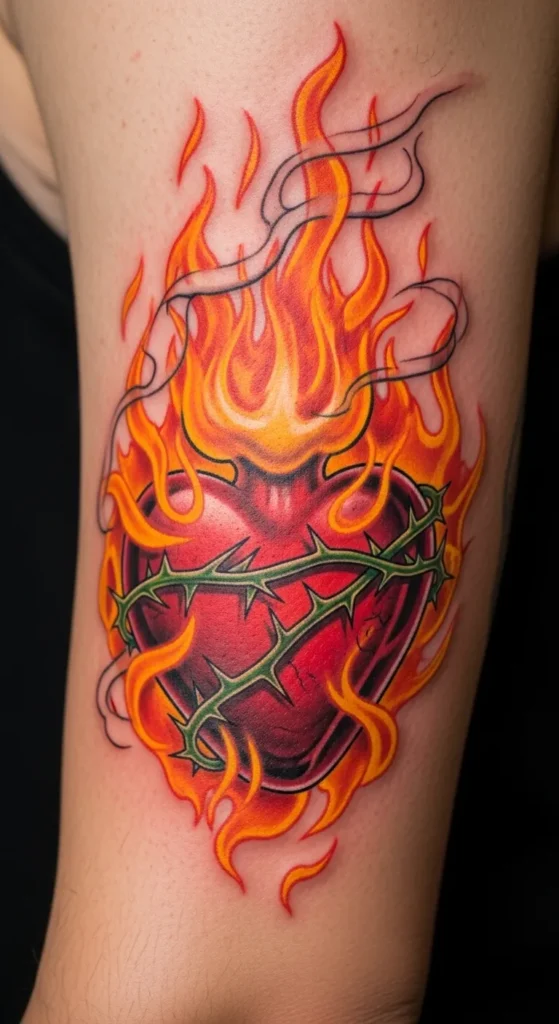 Fiery Sacred Heart with Flames