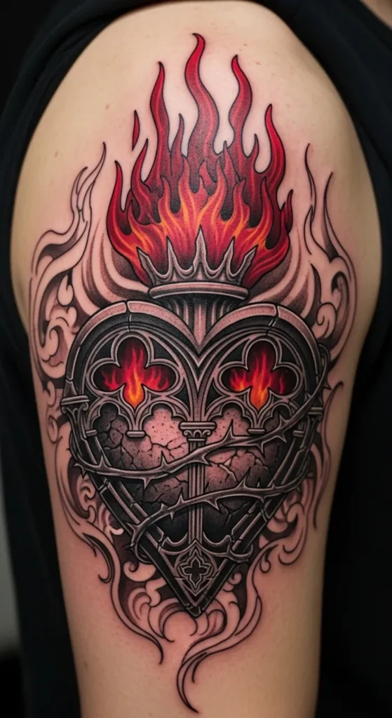 Gothic Sacred Heart Flames