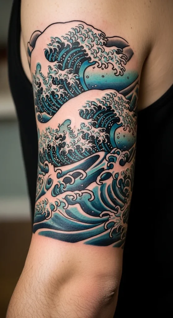 Japanese Waves Arm Band Tattoo