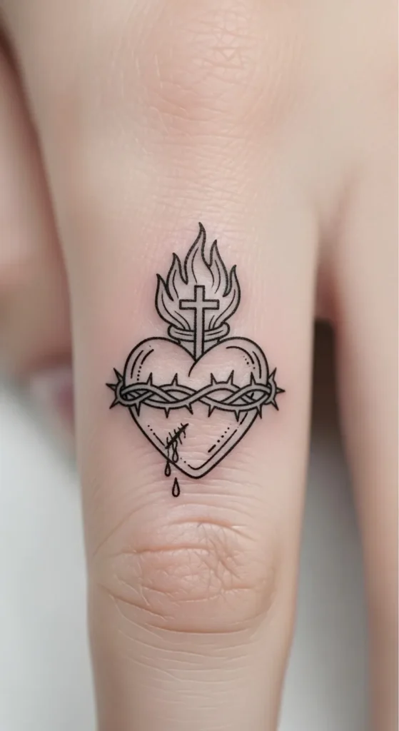 Line Art Sacred Heart on the Finger