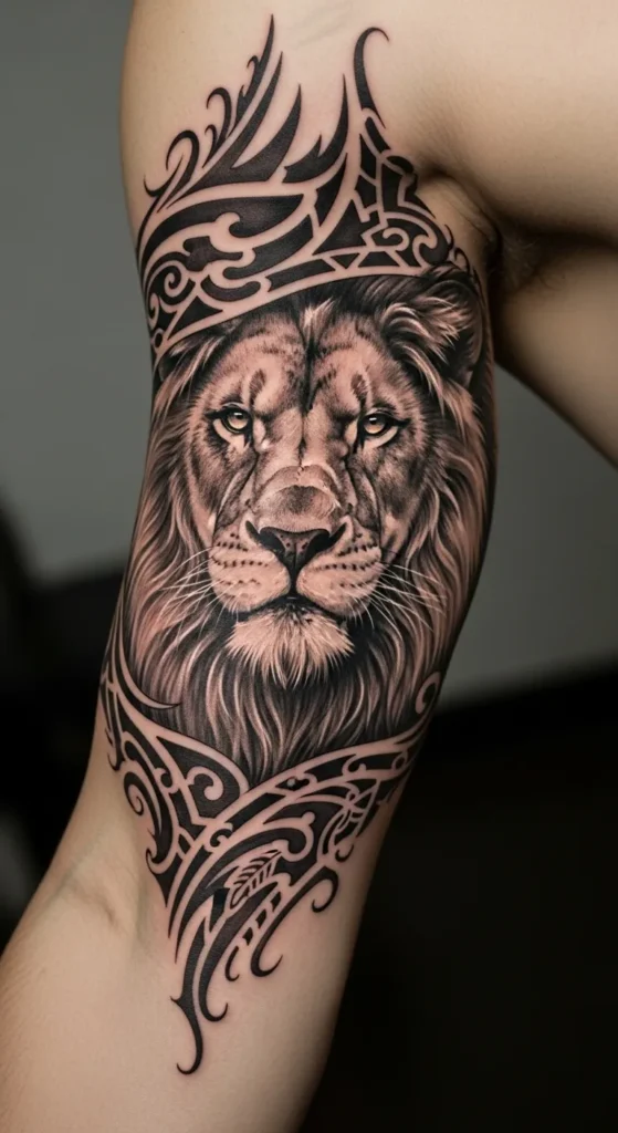  Lion’s Head Arm Band Tattoo