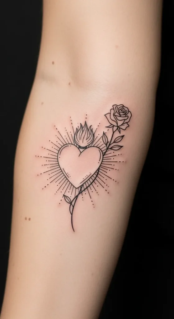 Minimalist Sacred Heart with Single Rose