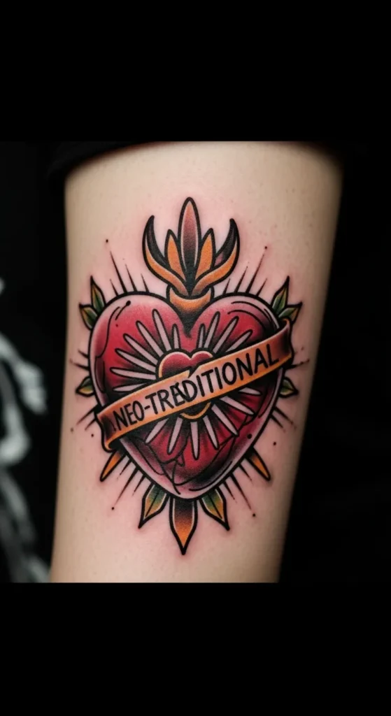 Neo-Traditional Sacred Heart Tattoo