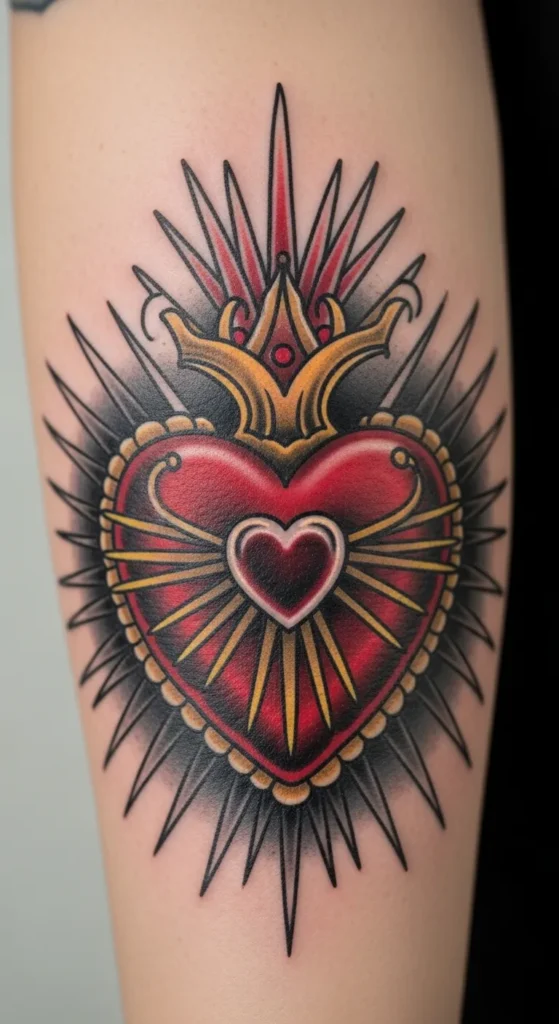 Neo-Traditional Sacred Heart Tattoo