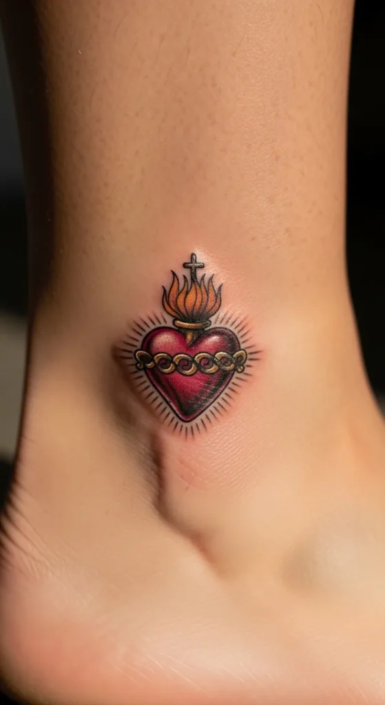 Sacred Heart Ankle Tattoo