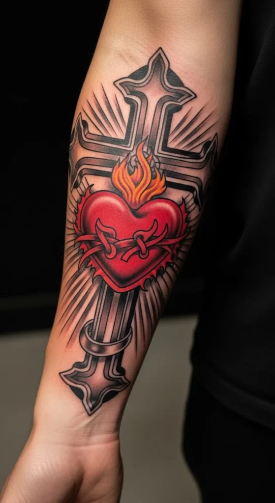 Sacred Heart and Cross Combination