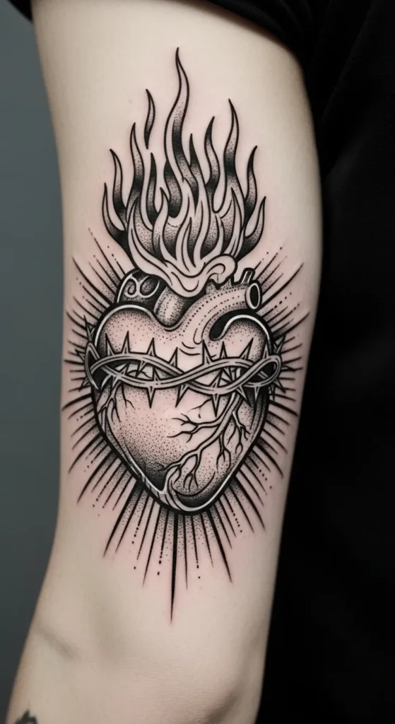 Sacred Heart in Blackwork Style