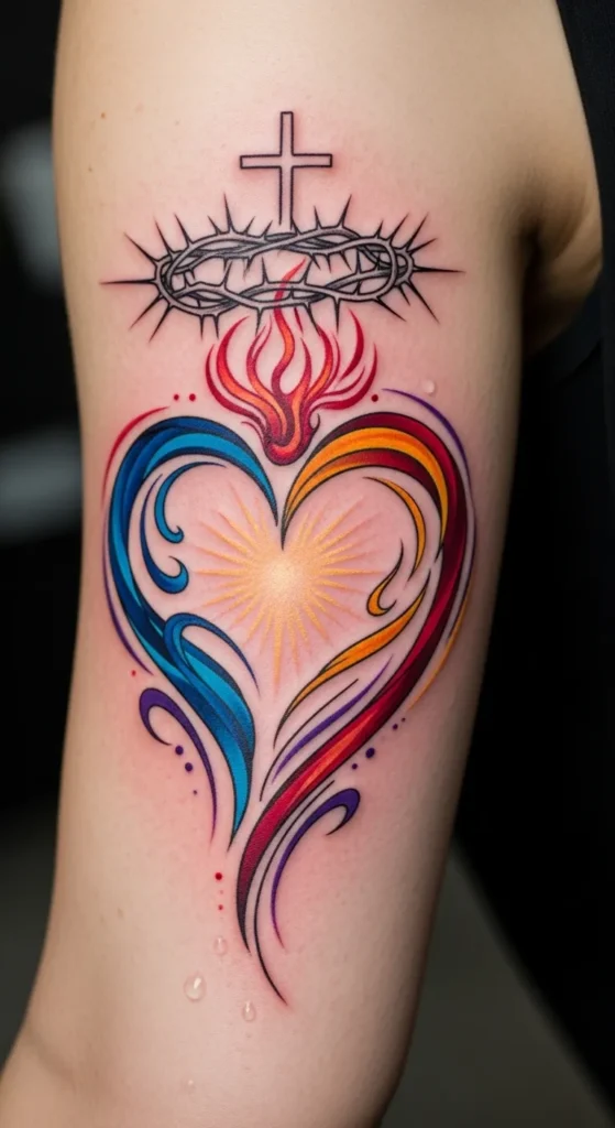 Sacred Heart with Abstract Flames