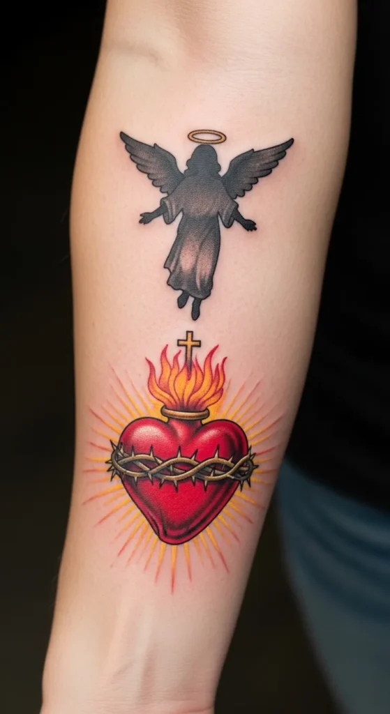 Sacred Heart with Angel Silhouette
