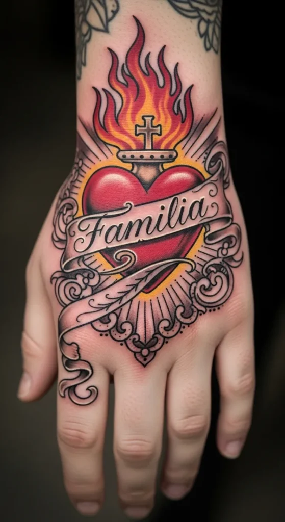 Sacred Heart with Banner Script