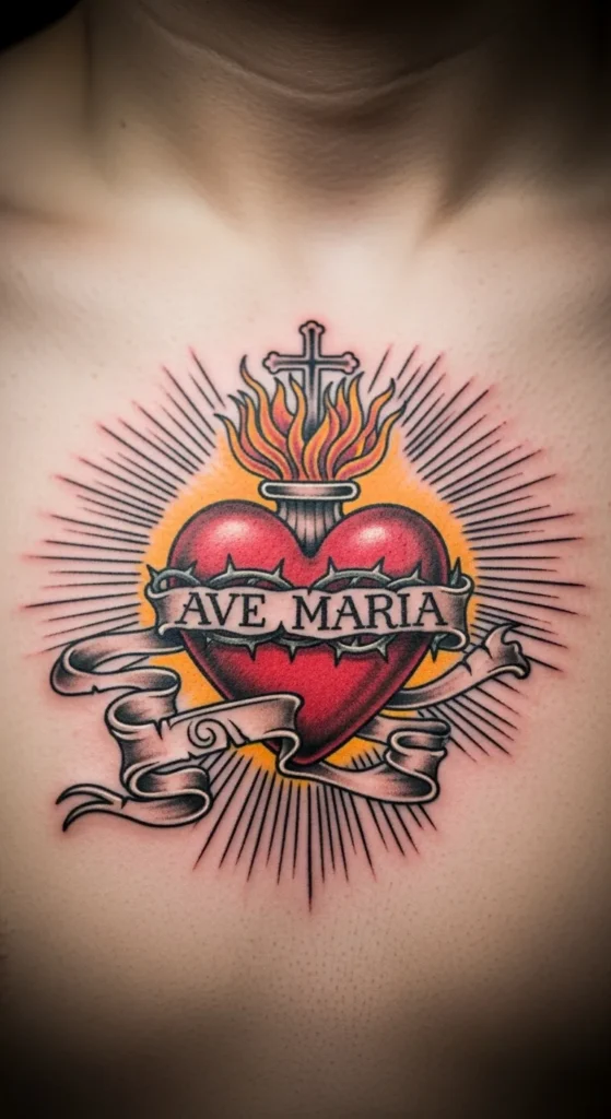 Sacred Heart with Banner Script