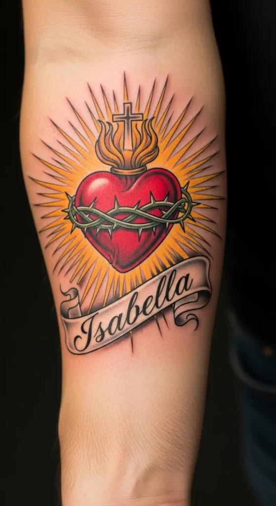 Sacred Heart with Banner and Name