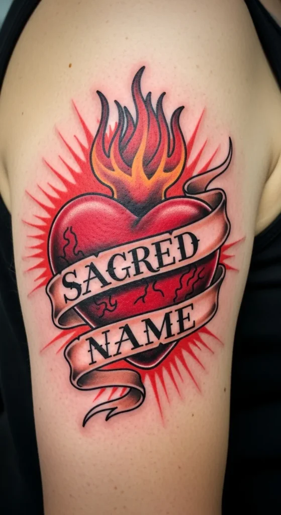 Sacred Heart with Banner and Name