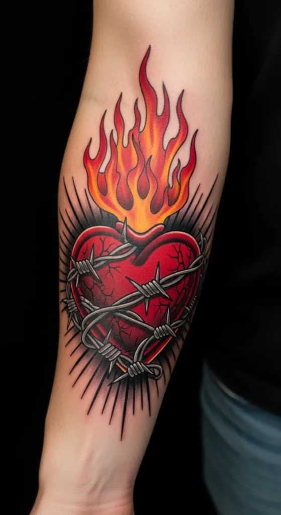 Sacred Heart with Barbed Wire and Flames