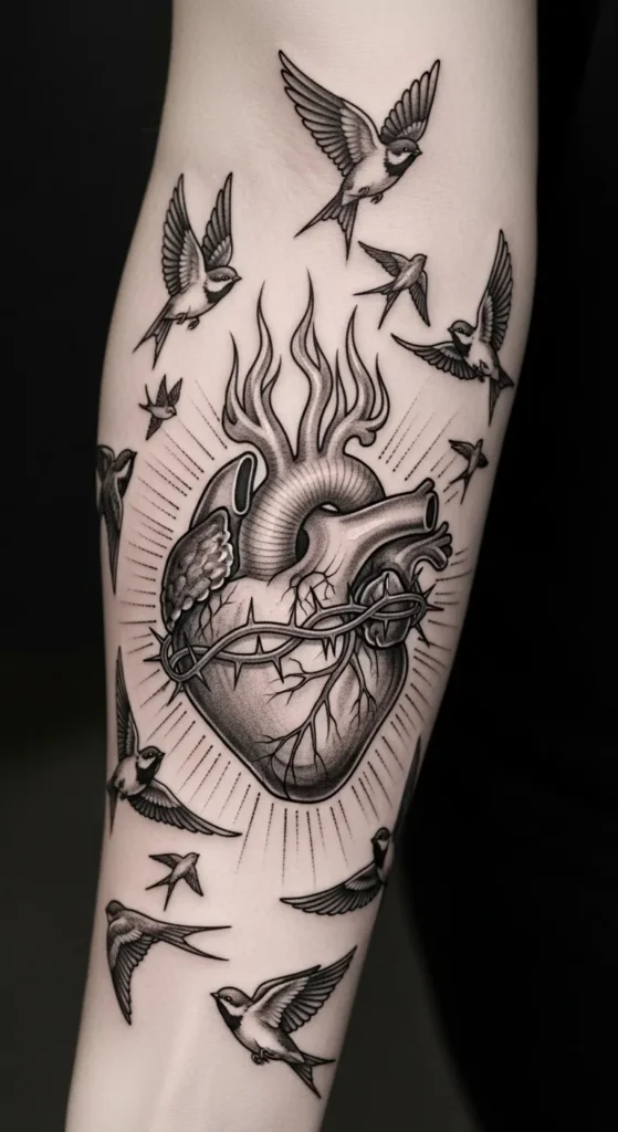 Sacred Heart with Birds in Flight