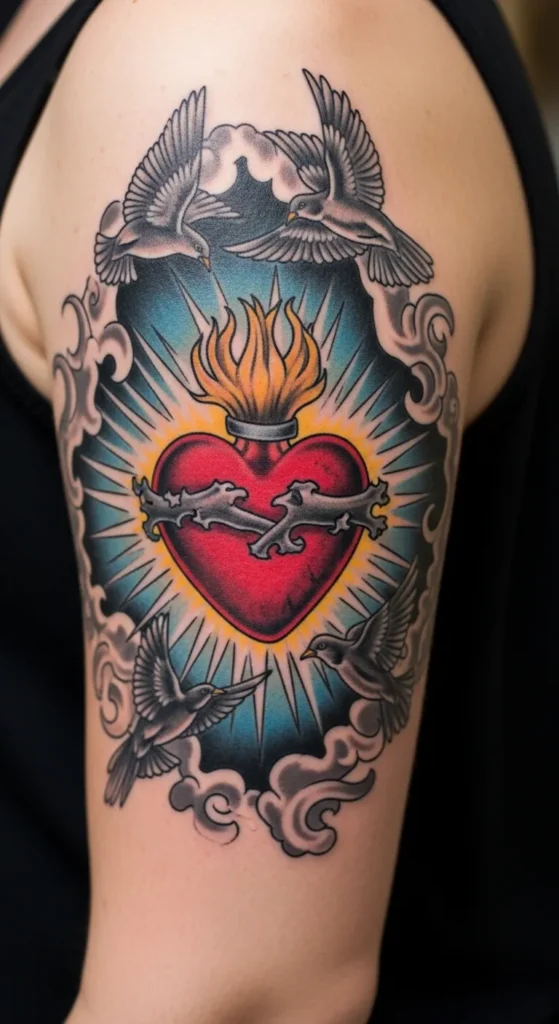 Sacred Heart with Birds in Flight