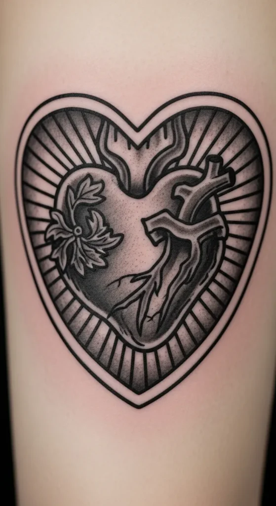 Sacred Heart with Black and Grey Shading