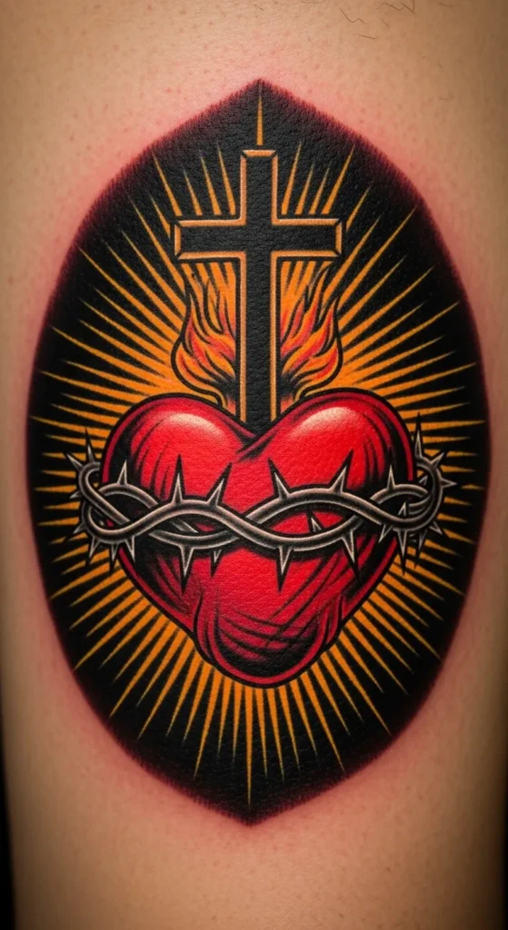Sacred Heart with Blackwork Background