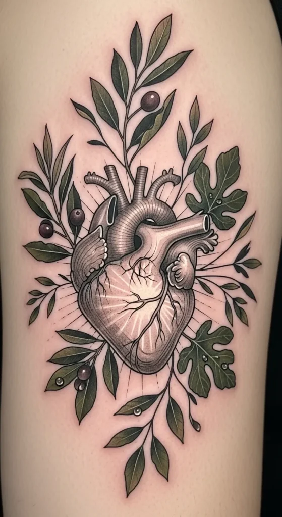 Sacred Heart with Botanical Leaves