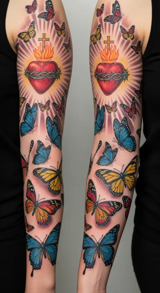 Sacred Heart with Butterfly Accents