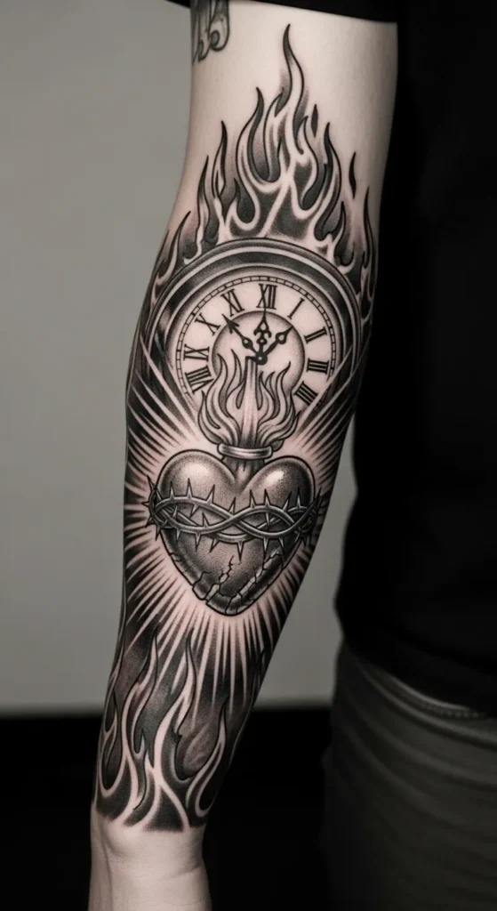 Sacred Heart with Clock or Timepiece