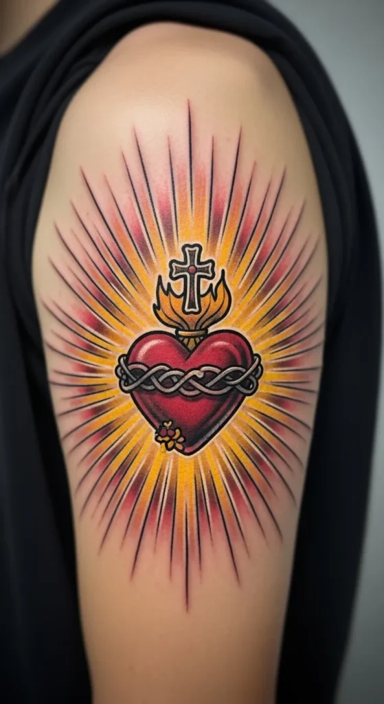 Sacred Heart with Cross and Rays of Light