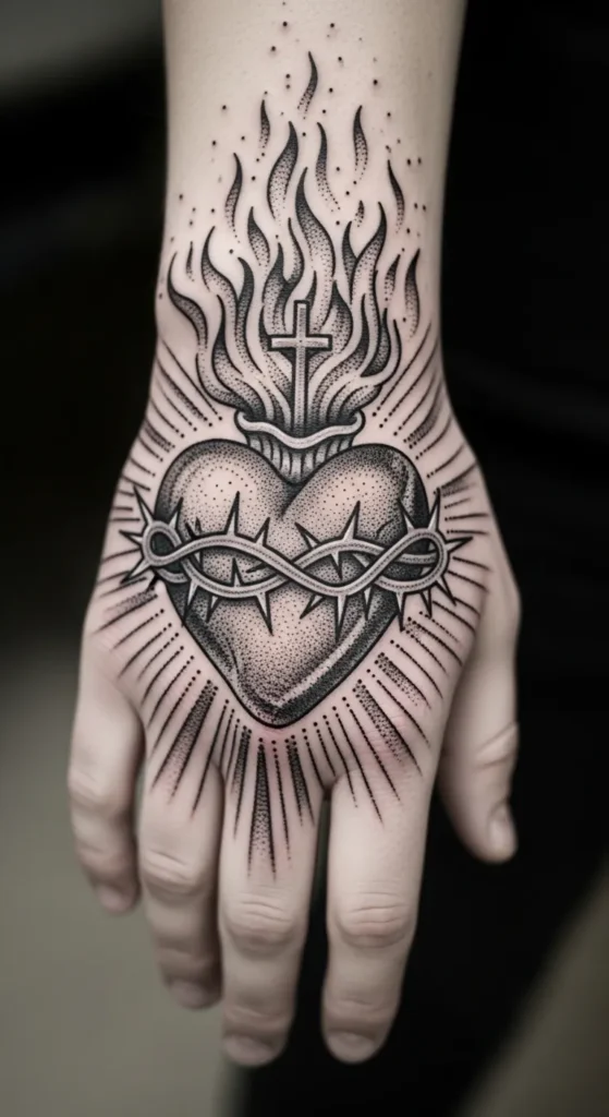 Sacred Heart with Dotwork Shading