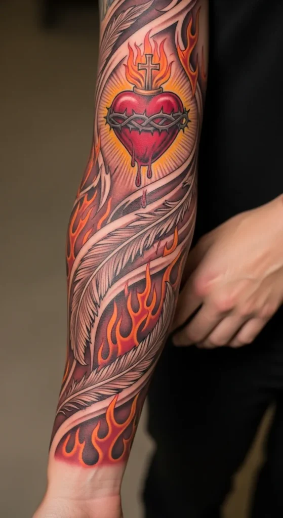 Sacred Heart with Feather Accents