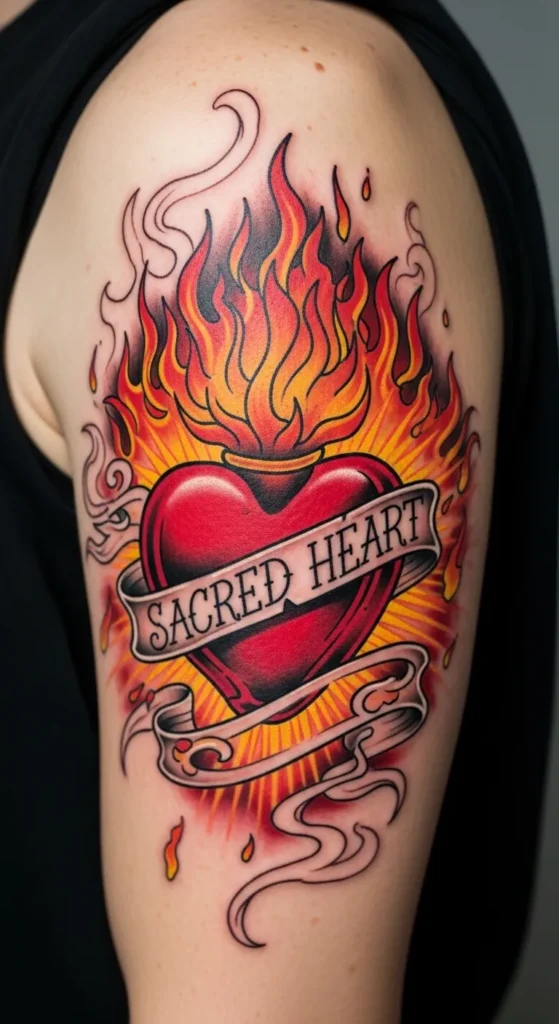 Sacred Heart with Fiery Banner