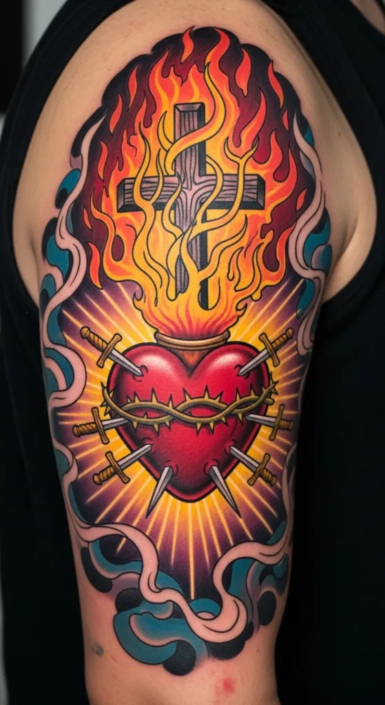 Sacred Heart with Fiery Cross