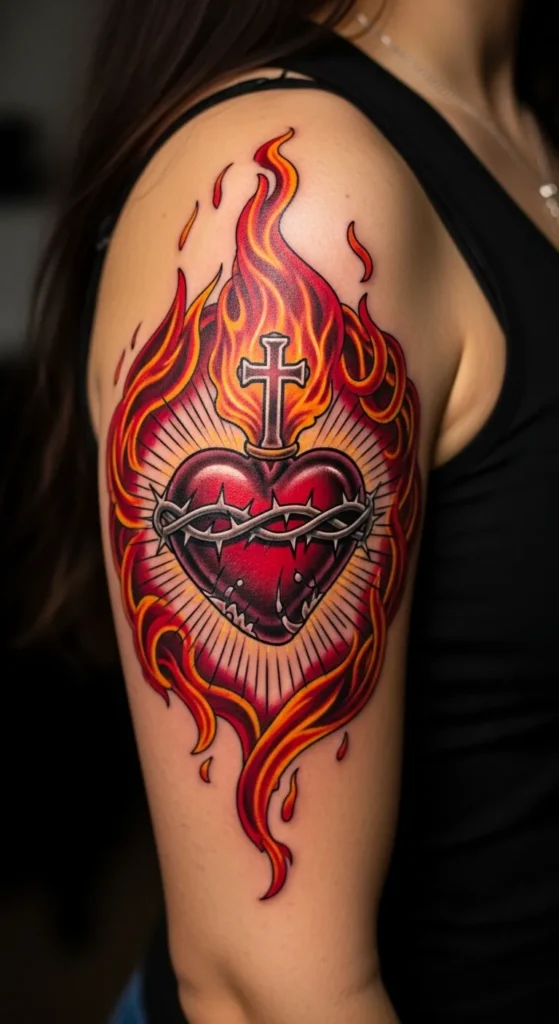 Sacred Heart with Fire Flames
