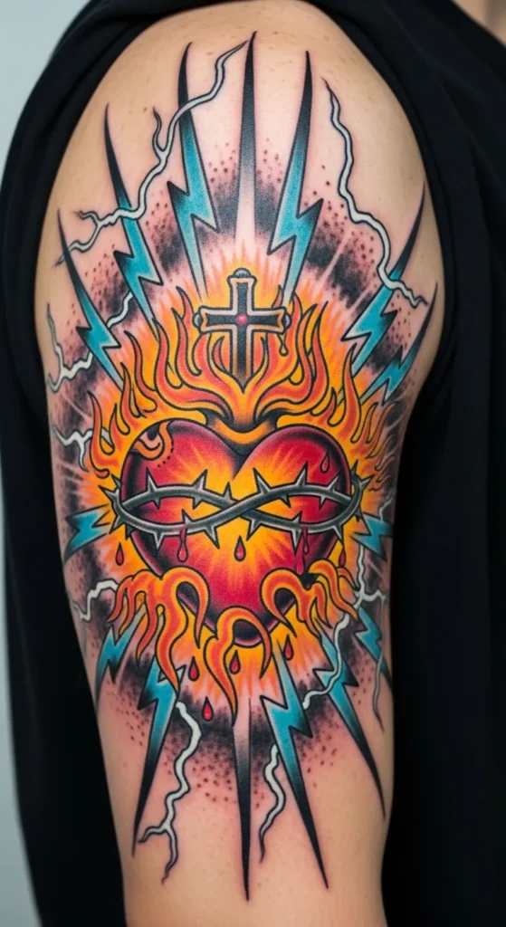  Sacred Heart with Fire and Lightning