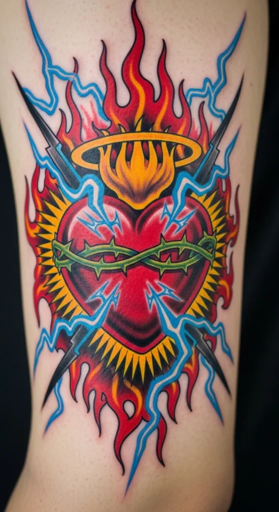 Sacred Heart with Fire and Lightning