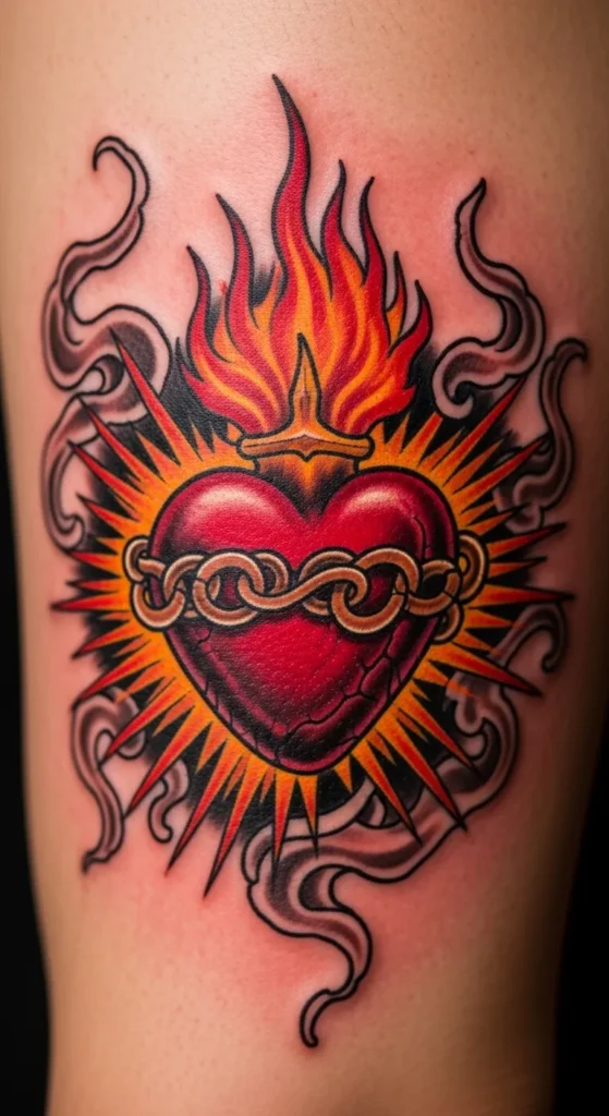 Sacred Heart with Fire and Smoke