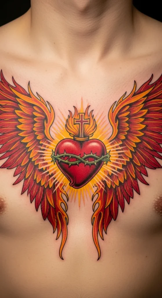 Sacred Heart with Flame Wings