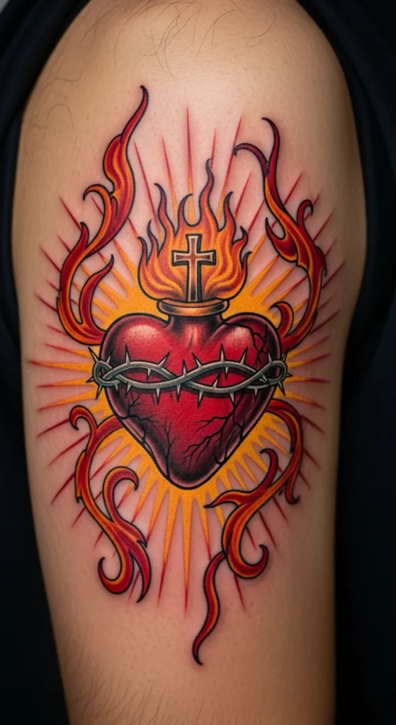 Sacred Heart with Flames
