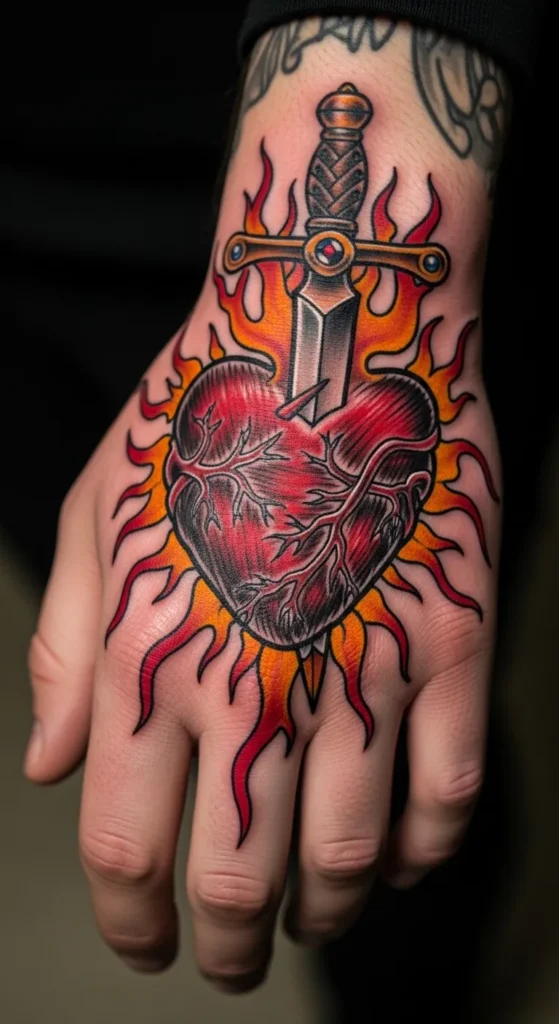 Sacred Heart with Flames and Dagger