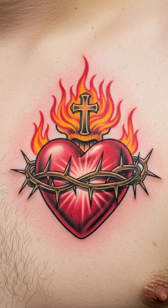 Sacred Heart with Flames and Thorns Combo