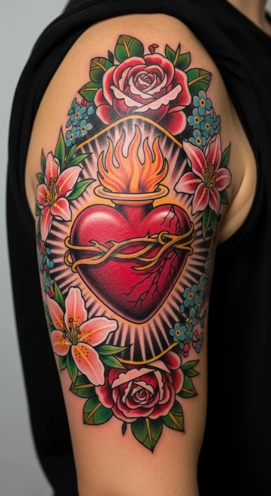 Sacred Heart with Floral Accents