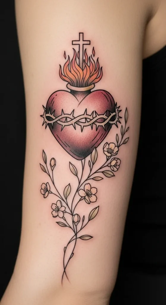 Sacred Heart with Floral Vines