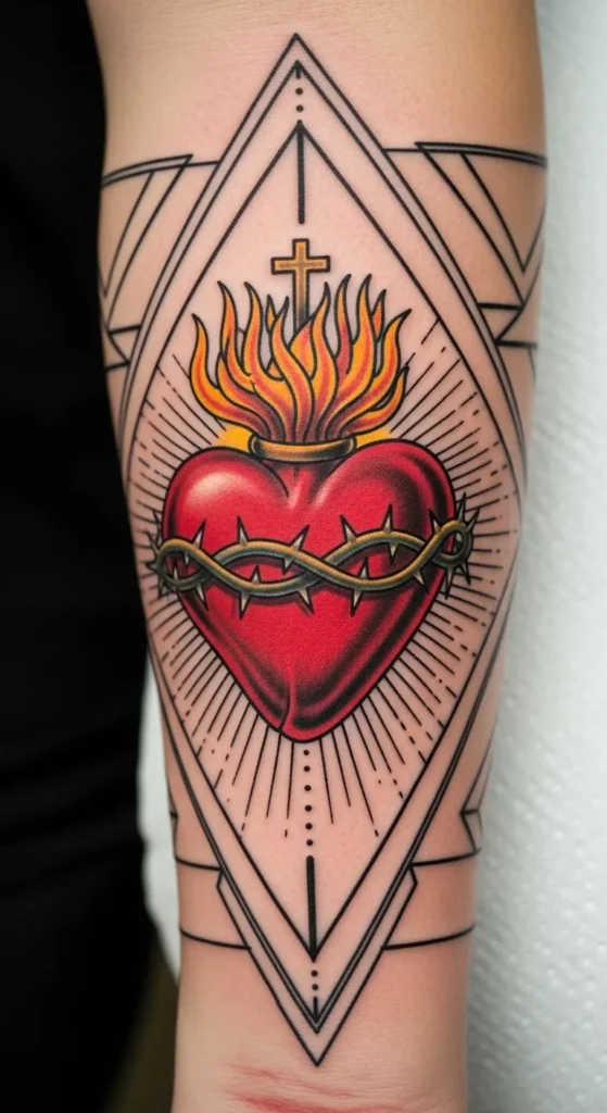 Sacred Heart with Geometric Background