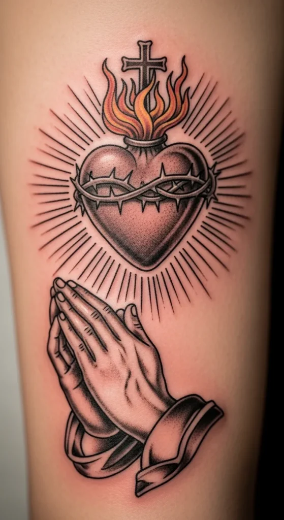 Sacred Heart with Hands in Prayer