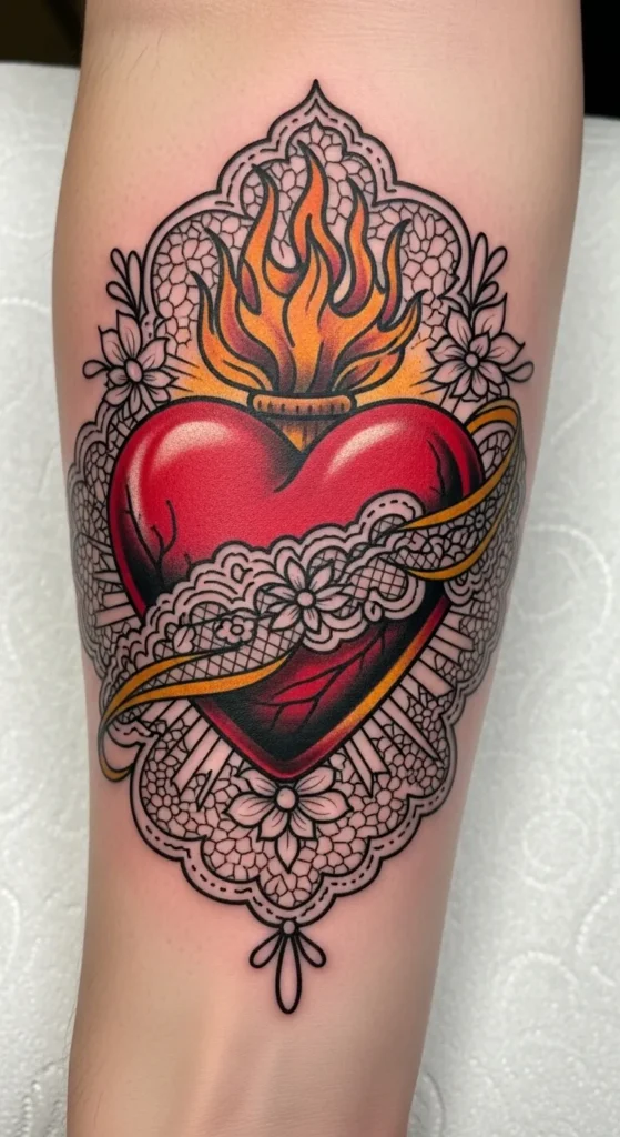 Sacred Heart with Lace Accent
